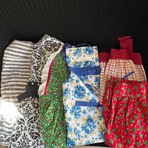 Lot of 6 Vintage Style Kitchen Aprons Floral Christmas Damask Striped Plaid